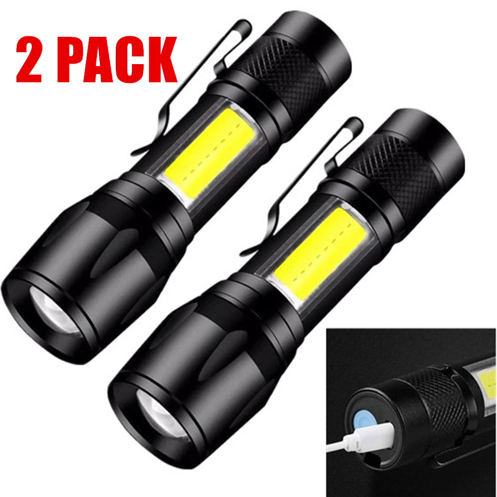 2 Pack USB Rechargeable Small LED Flashlights Camping Flashlight Work Light_voghion.com