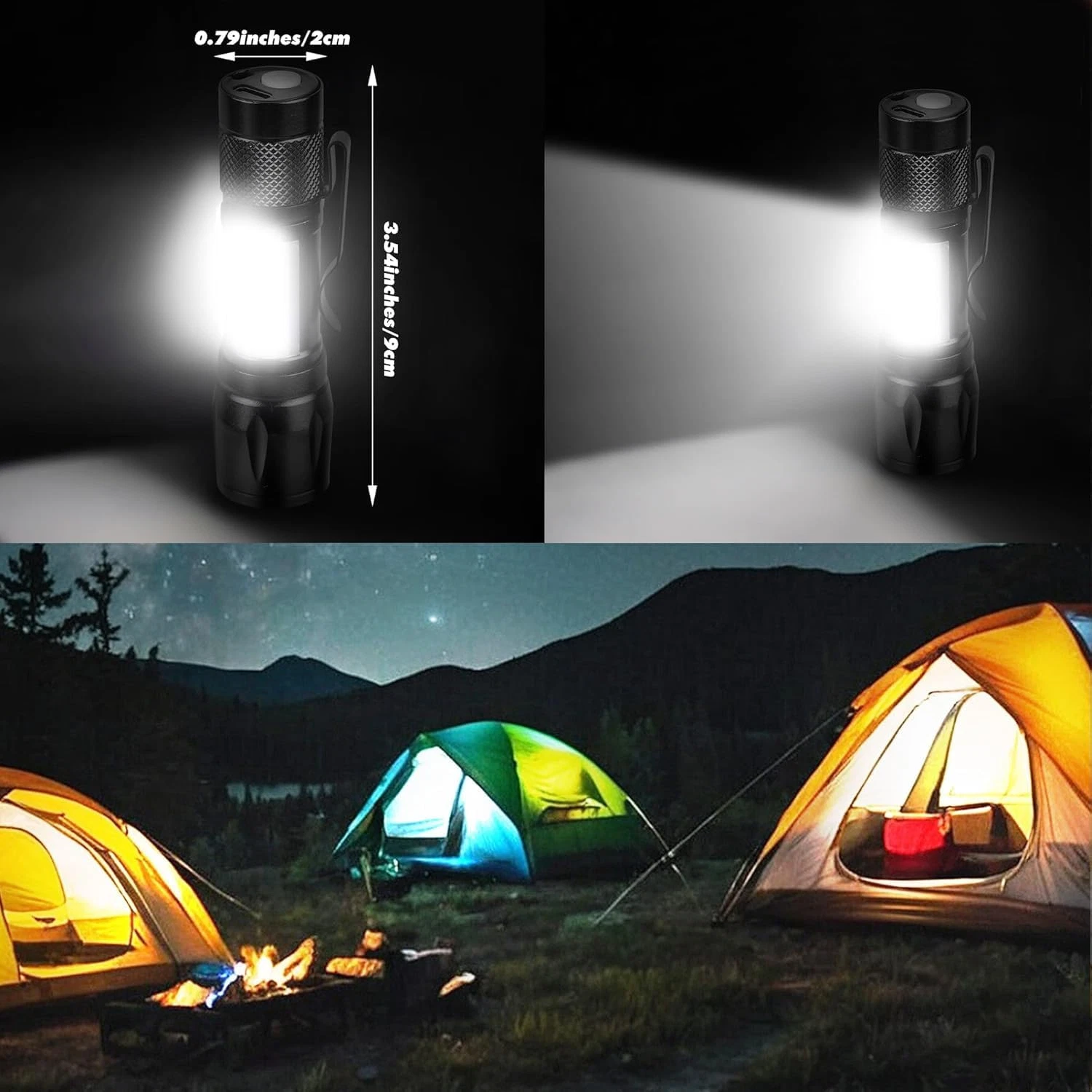 2 Pack USB Rechargeable Small LED Flashlights Camping Flashlight Work Light_voghion.com