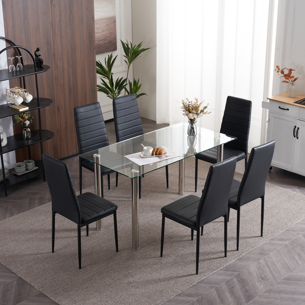 4pcs 高靠背横线缝纫装饰 PU革 餐椅 圆管 黑色 N201（替换编码：13028198-18410366）-157