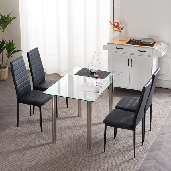 4pcs 高靠背横线缝纫装饰 PU革 餐椅 圆管 黑色 N201（替换编码：13028198-18410366）-77