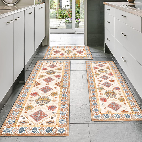 (水晶绒水洗底)厨房地毯3件套，防滑机洗厨房垫，波西米亚复古厨房地毯-7