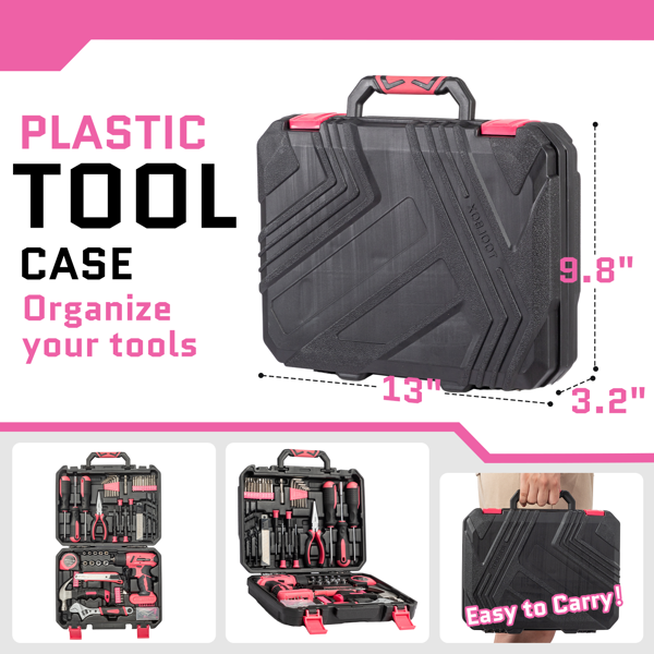 【同款编码：64738747】146pc 8v电钻 塑盒 工具套装 黑+粉-3