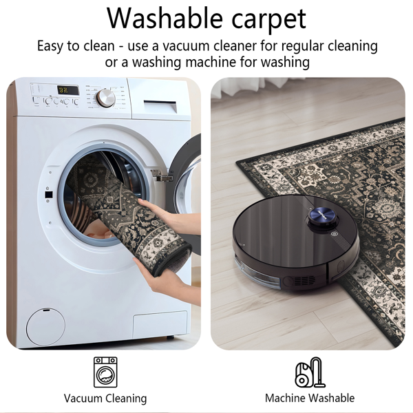 (仿羊绒水洗底)厨房地毯三件套可洗波西米亚风格防滑地毯洗衣房入口走廊厨房地毯-4