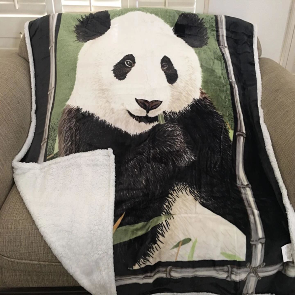 熊猫款超柔丝感法兰绒夏尔巴盖毯 50"×60"-2