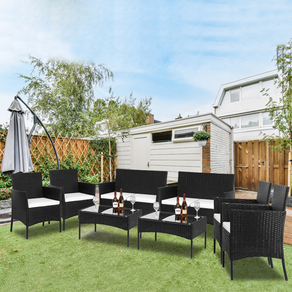 2pcs单人沙发和1pc双人沙发和1pc茶几 扶手满编 黑色四线藤 座垫真空包装 编藤四件套-70