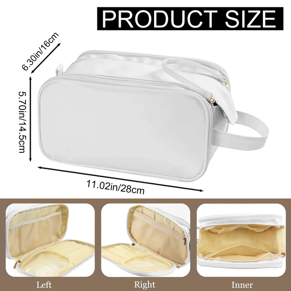 大容量化妆品收纳盒，旅行化妆包收纳器，旅行用大容量洗漱包，带隔层和提手的防水PU皮革化妆包-3