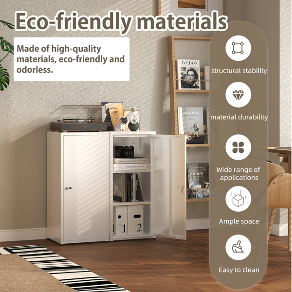 Temu 仅支持自提 34.6英寸高带锁金属储物柜，小型可上锁员工储物柜，带可调节层板及脚垫，钢制单门可上锁柜，适用于家庭、学校、办公室、健身房（白色）-3