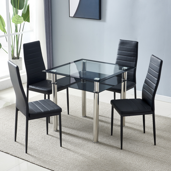 4pcs 高靠背横线缝纫装饰 PU革 餐椅 圆管 黑色 N201（替换编码：13028198-18410366）-135