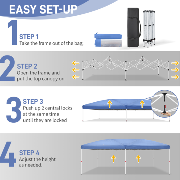 【同款C2602090067】10*20ft  蓝色  一键撑开6片纱网-2门4纱网 28/22MM脚管 10X20MM交叉杆 折叠棚  210D牛津布  喷塑铁管 配拎包 无沙袋-10