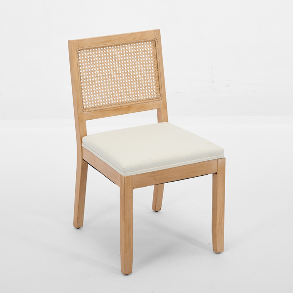 乡村风藤编餐椅（两把装）——中世纪现代风格厨房与餐厅椅，天然硬木框架配藤编软包座面，米色-1