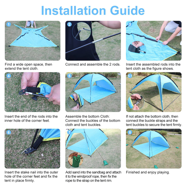 （自提可发加拿大，temu&tk下自提单）海滩帐篷遮阳棚 UPF50+ 防紫外线，6.9x6.9英尺海滩遮阳帐篷，适合4-6名成人，便携式户外遮阳帐篷，附带收纳袋---蓝色-12