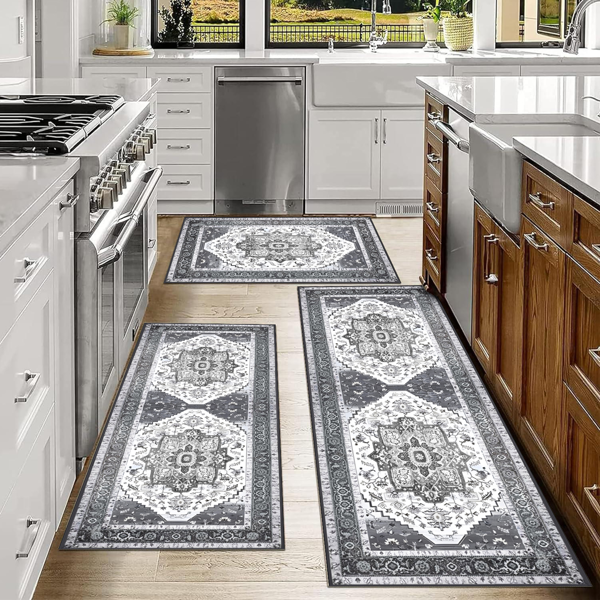 (水晶绒水洗底)厨房地毯3件套，防滑机洗厨房垫，波西米亚复古厨房地毯-10