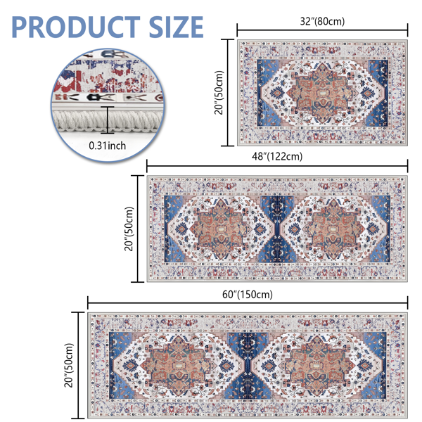 (水晶绒水洗底)厨房地毯3件套，防滑机洗厨房垫，波西米亚复古厨房地毯-6