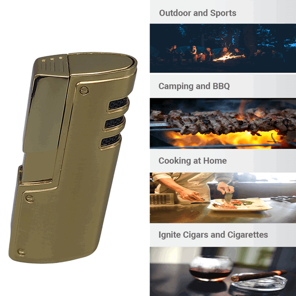 SIKARO®旋风* 三直冲专用高档雪茄打火机带雪茄打孔器钛金雪茄香烟厨房户外可重复充气可调节火焰高度便携式-6