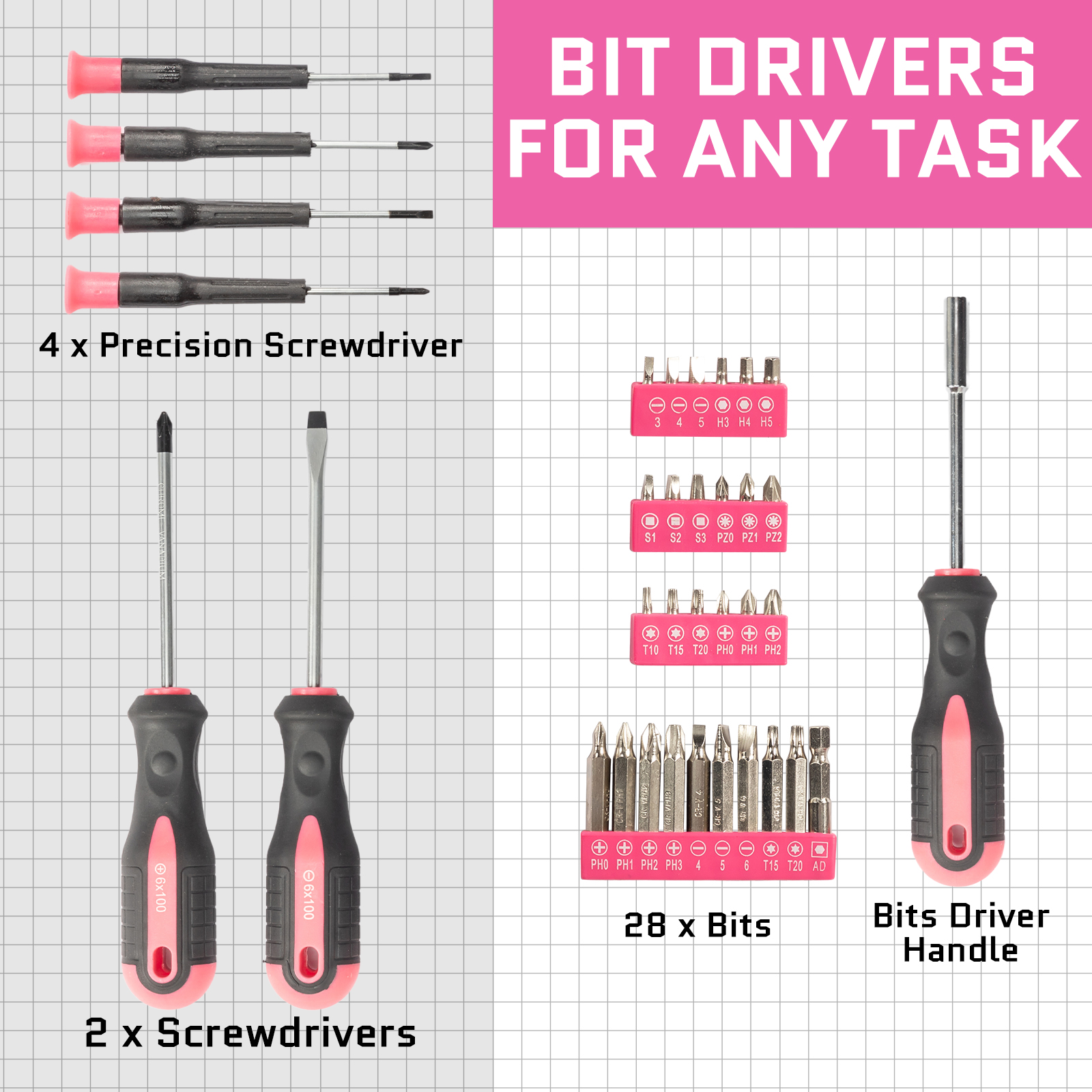 [Same code: 64738747]146-Piece Drill Set with 8V Pink Cordless Drill, Home Tool Kit with Drill view 2