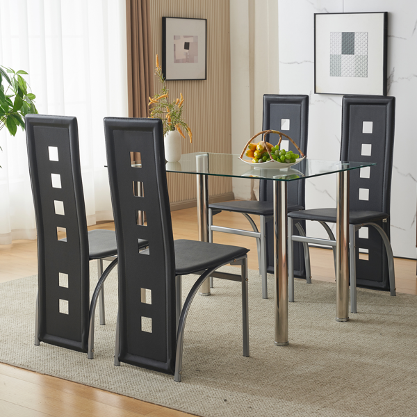 4pcs 长靠背方形镂空装饰 PU革 餐椅 圆管 黑色坐垫电镀椅腿 N201（替换编码13029118）-51