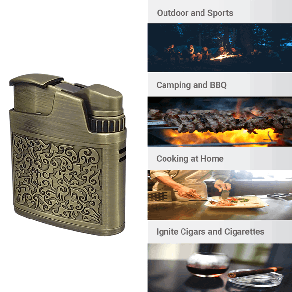 LEGENDEX®攀登者* 银色防风打火机复古风格用于雪茄香烟厨房户外可重复充气可调节火焰高度便携式-6