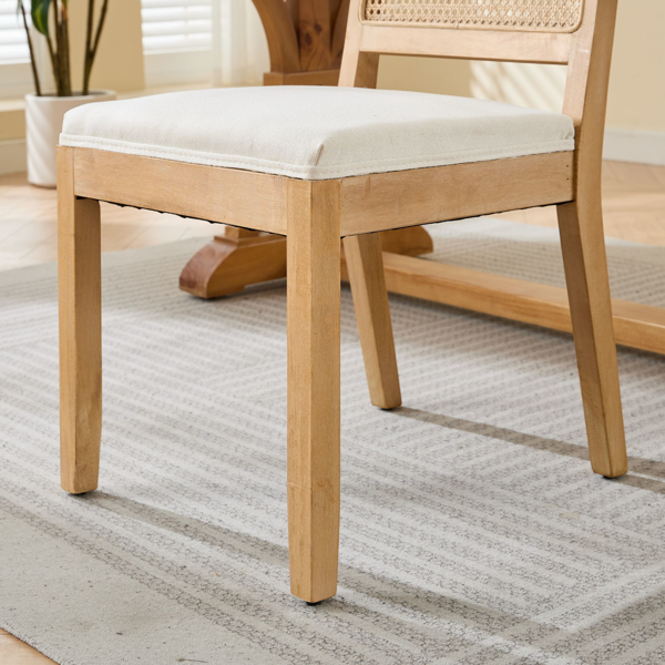 乡村风藤编餐椅（两把装）——中世纪现代风格厨房与餐厅椅，天然硬木框架配藤编软包座面，米色-22