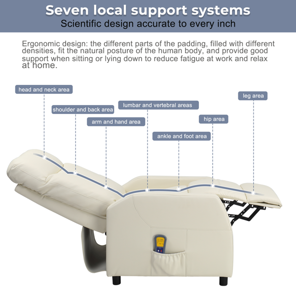 奶油白 PU 带6点按摩1点加热功能 120kg 室内功能椅 英规 BRC-004-6