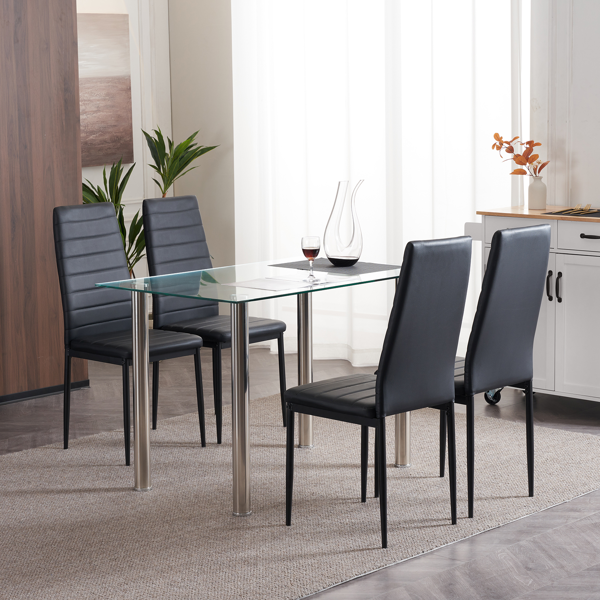 4pcs 高靠背横线缝纫装饰 PU革 餐椅 圆管 黑色 N201（替换编码：13028198-18410366）-125