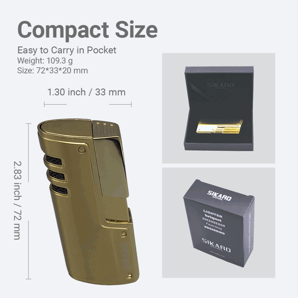 SIKARO®旋风* 三直冲专用高档雪茄打火机带雪茄打孔器钛金雪茄香烟厨房户外可重复充气可调节火焰高度便携式-3