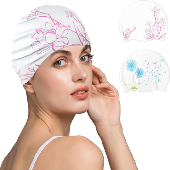 女士成人泳帽，硅胶防水泳帽-适合长/短发，防滑大泳帽男士舒适泳帽，适合女士游泳