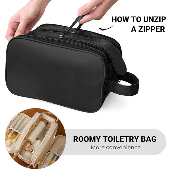 大容量化妆品收纳盒，旅行化妆包收纳器，旅行用大容量洗漱包，带隔层和提手的防水PU皮革化妆包-2