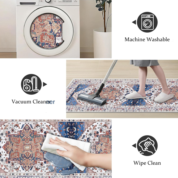 (水晶绒水洗底)厨房地毯3件套，防滑机洗厨房垫，波西米亚复古厨房地毯-4