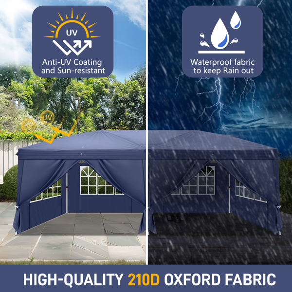 【同款C2602090069】10*20ft  蓝色  一键撑开 6片面-2门4窗 28/22MM脚管 10X20MM交叉杆 折叠棚  210D牛津布  喷塑铁管 配拎包 无沙袋-7