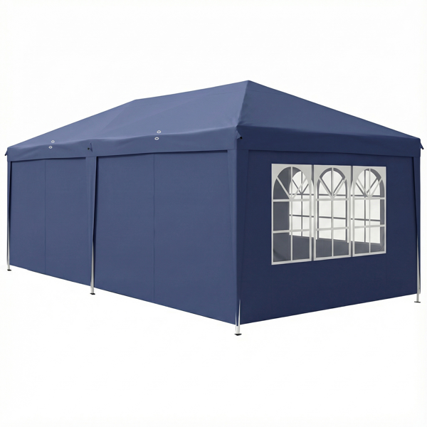 【同款C2602090069】10*20ft  蓝色  一键撑开 6片面-2门4窗 28/22MM脚管 10X20MM交叉杆 折叠棚  210D牛津布  喷塑铁管 配拎包 无沙袋-17