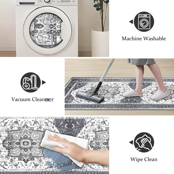 (水晶绒水洗底)厨房地毯3件套，防滑机洗厨房垫，波西米亚复古厨房地毯-2