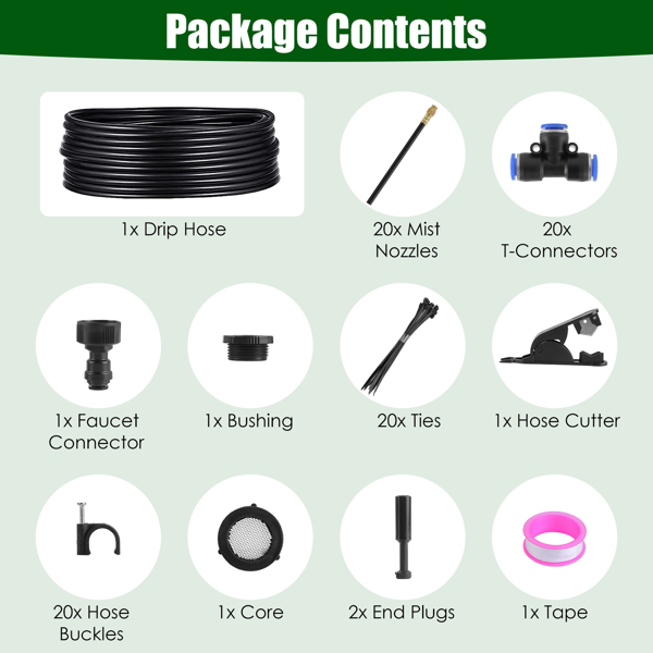 （自提可发加拿大，temu&tk下自提单）花园滴灌套装，配备360°可弯曲喷雾喷头，自动花园灌溉系统，适用于花园、草坪、温室、花坛、露台及草坪降温-11