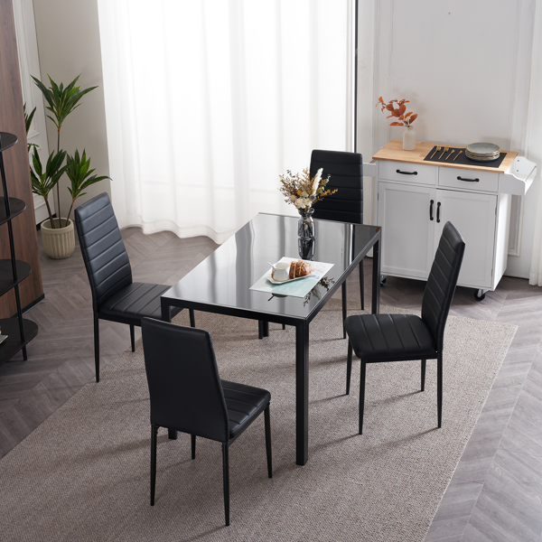 4pcs 高靠背横线缝纫装饰 PU革 餐椅 圆管 黑色 N201（替换编码：13028198-18410366）-66