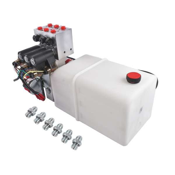 液压泵 12V DC 6 Quart Hydraulic Pump 6 Way Double Acting Hydraulic Power Unit for Dump Trailer, Scissor Lift-5