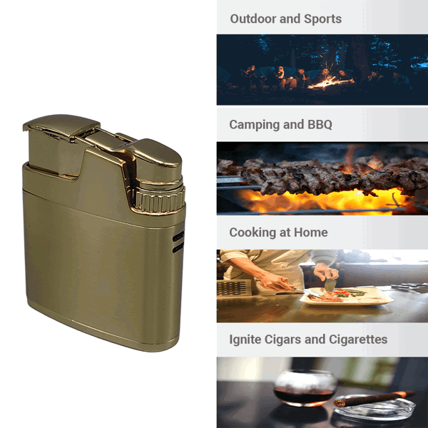 LEGENDEX®攀登者* 银色防风打火机复古风格用于雪茄香烟厨房户外可重复充气可调节火焰高度便携式-6