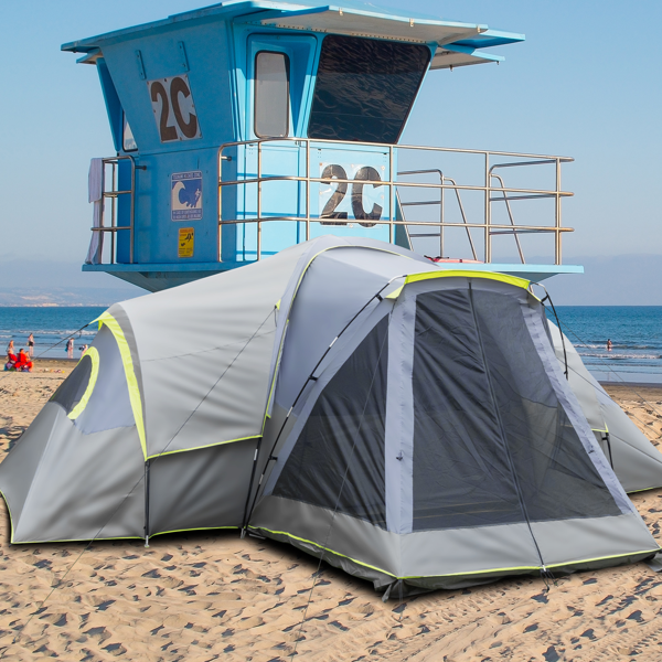 10人 深灰色 三室 露营帐篷 涤纶布 玻璃纤维杆 522*260*210cm 家庭帐篷 N001 -40