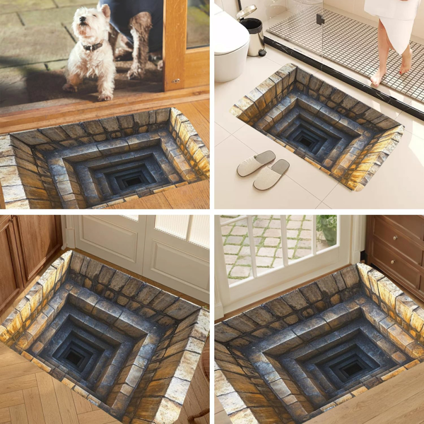 3D 视觉错觉全天候门垫，前门垫室内外入口，简洁露台门廊门垫，光学错觉地毯地面裂缝幻觉地毯 3D 地毯，-4