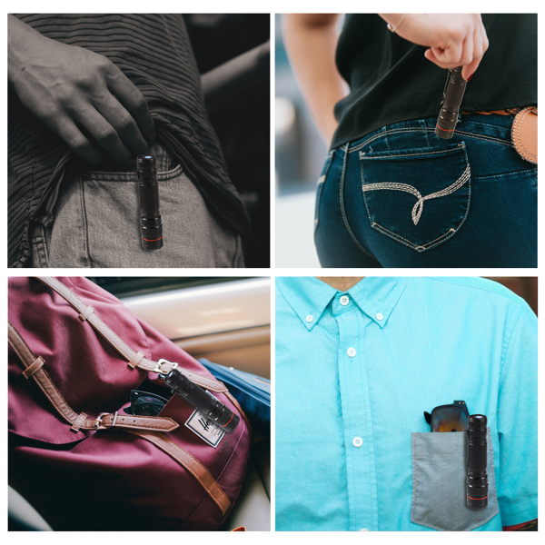 4套USB可充电LED手电筒可调焦3模式户外迷你手电筒带USB充电线+盒子-10