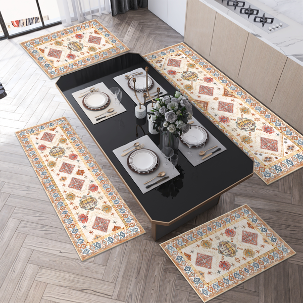 (水晶绒水洗底)厨房地毯3件套，防滑机洗厨房垫，波西米亚复古厨房地毯-8