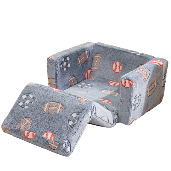 1pcs 全海绵 儿童单人折叠式沙发床 夜光 儿童沙发 灰蓝球类 法兰绒 KS-005-4