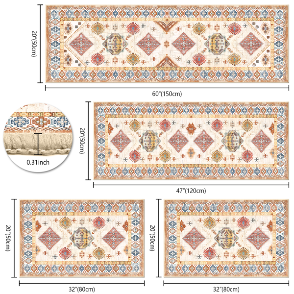 (水晶绒水洗底)厨房地毯3件套，防滑机洗厨房垫，波西米亚复古厨房地毯-7