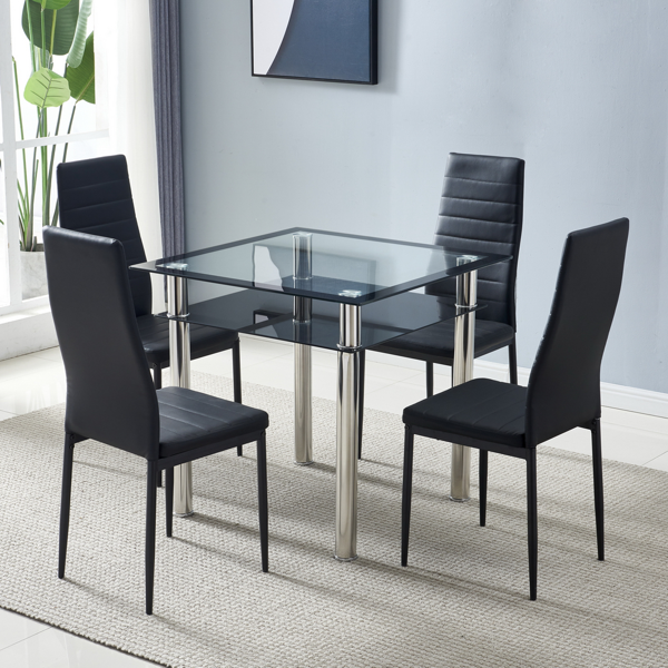 4pcs 高靠背横线缝纫装饰 PU革 餐椅 圆管 黑色 N201（替换编码：13028198-18410366）-136