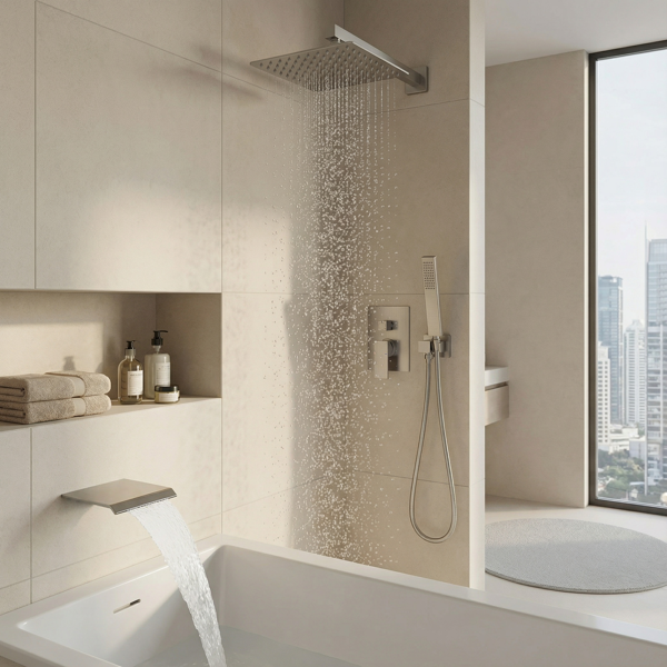 公制NPT淋浴龙头套装，浴室瀑布式淋浴系统，高压10英寸花洒头和手持淋浴喷头，带饰件和分流器的壁挂式浴缸龙头淋浴阀，拉丝镍材质【周末不发货，TK/TEMU订单仅支持自提】-12