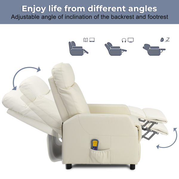 奶油白 PU 带6点按摩1点加热功能 120kg 室内功能椅 英规 BRC-004-7