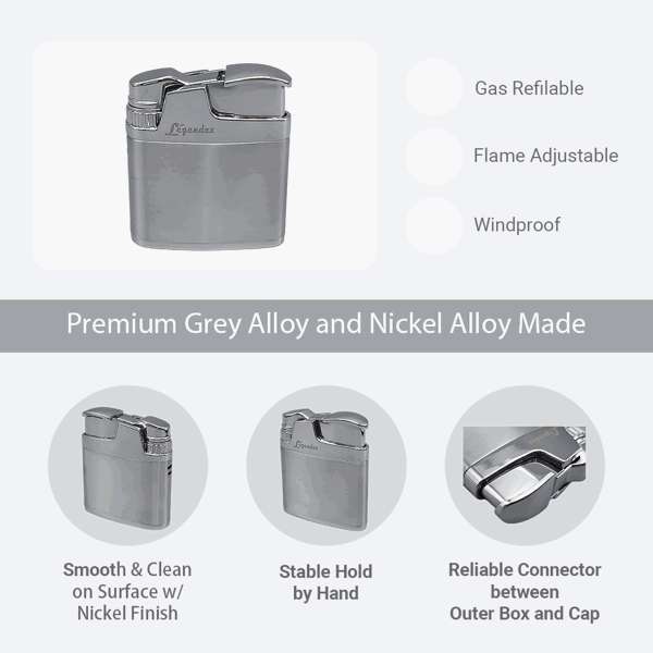 LEGENDEX®攀登者* 银色防风打火机复古风格用于雪茄香烟厨房户外可重复充气可调节火焰高度便携式-3