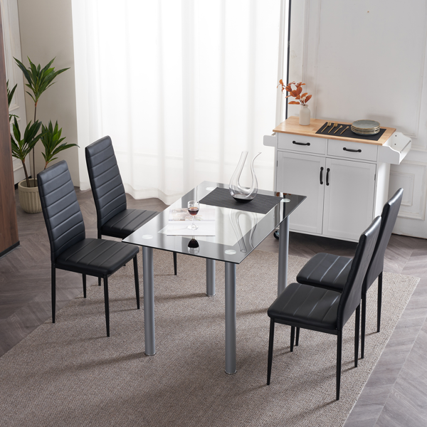 4pcs 高靠背横线缝纫装饰 PU革 餐椅 圆管 黑色 N201（替换编码：13028198-18410366）-78