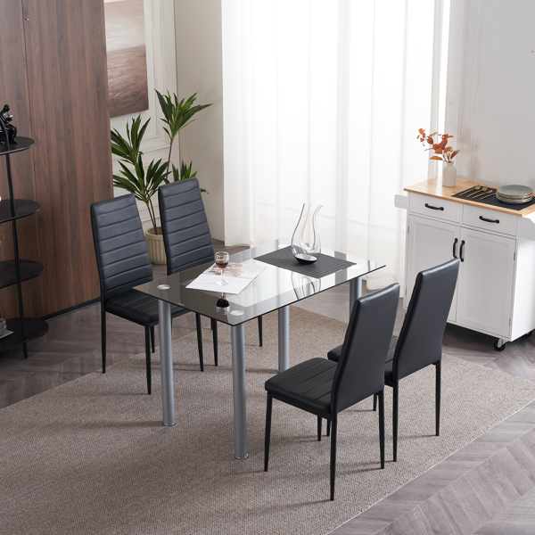 4pcs 高靠背横线缝纫装饰 PU革 餐椅 圆管 黑色 N201（替换编码：13028198-18410366）-64