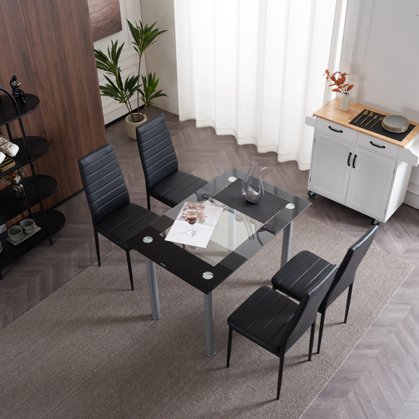 4pcs 高靠背横线缝纫装饰 PU革 餐椅 圆管 黑色 N201（替换编码：13028198-18410366）-94