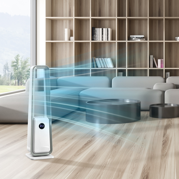 美规 HTY2204 无叶扇 110V 36W 35inch 无叶风扇 带LED电子屏 带黑边遥控器  塑料 铝电机 白色 3档风速 12H定时 3种模式 左右摆风 净化空气  梯形-15