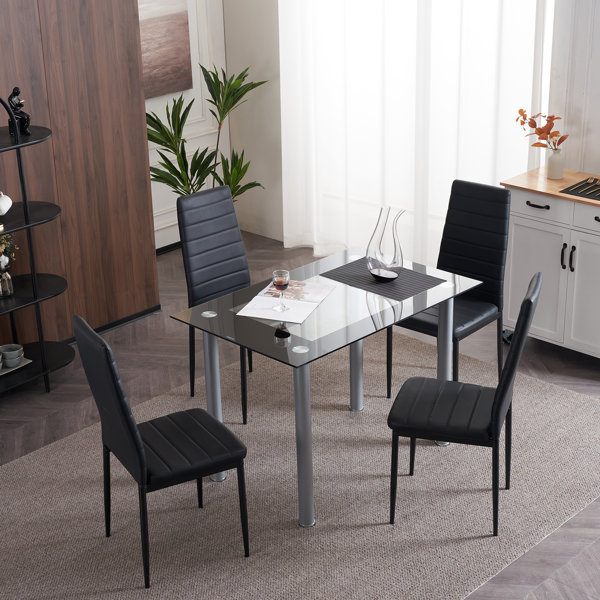 4pcs 高靠背横线缝纫装饰 PU革 餐椅 圆管 黑色 N201（替换编码：13028198-18410366）-47